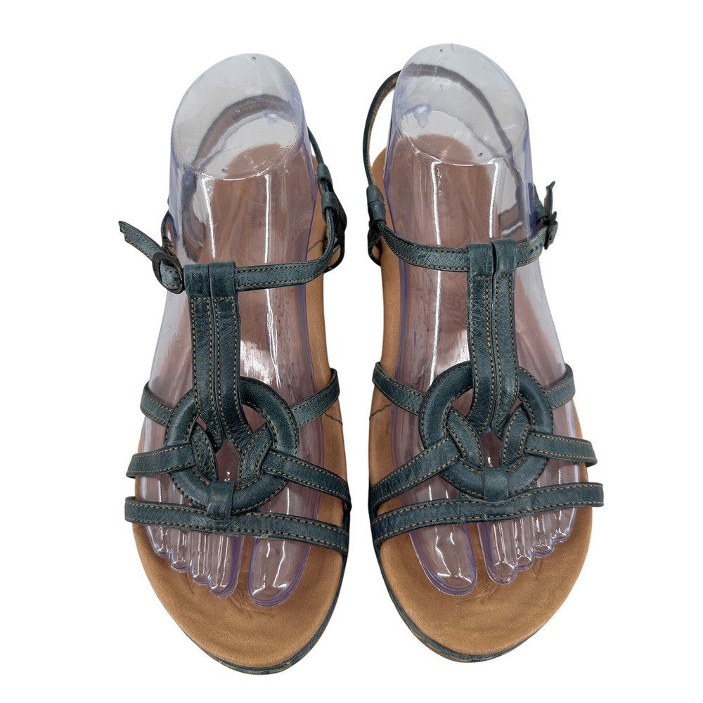 Born Teal Blue Leather Strappy Gladiator Sandals Women 8 M W41820 Flat Boho - Picture 2 of 8